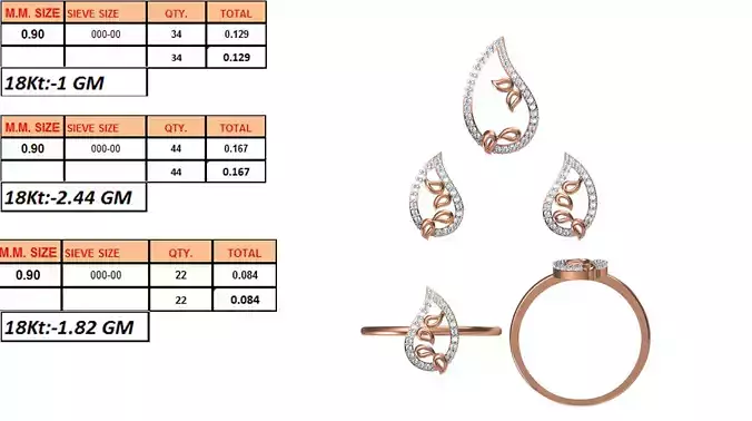 Light Weight Ring Pendant Earring Set STL OBJ FBX JCD Details