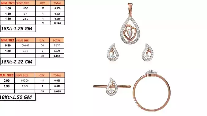 Light Weight Ring Pendant Earring Set STL OBJ FBX JCD Details