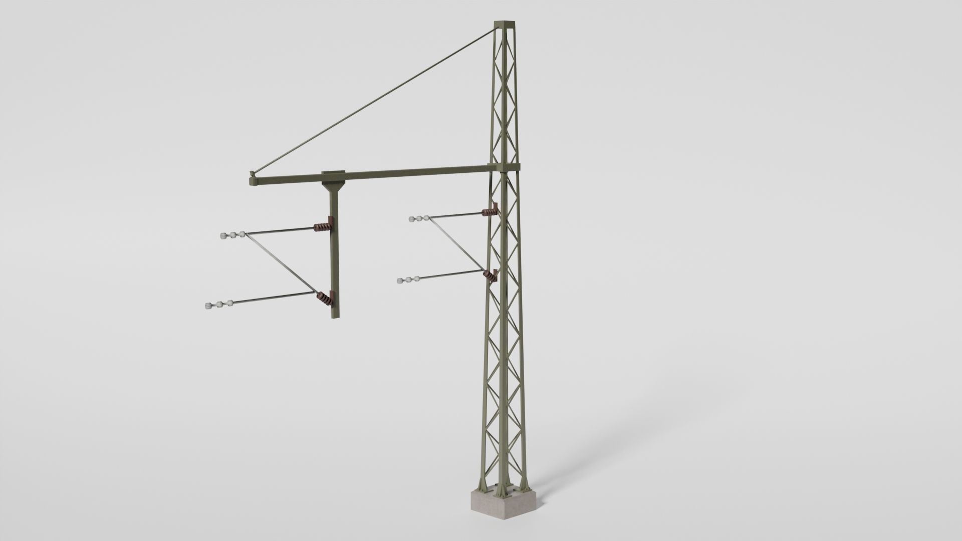Catenary wire mast with pipe boom for two tracks Low-poly 3D model_1