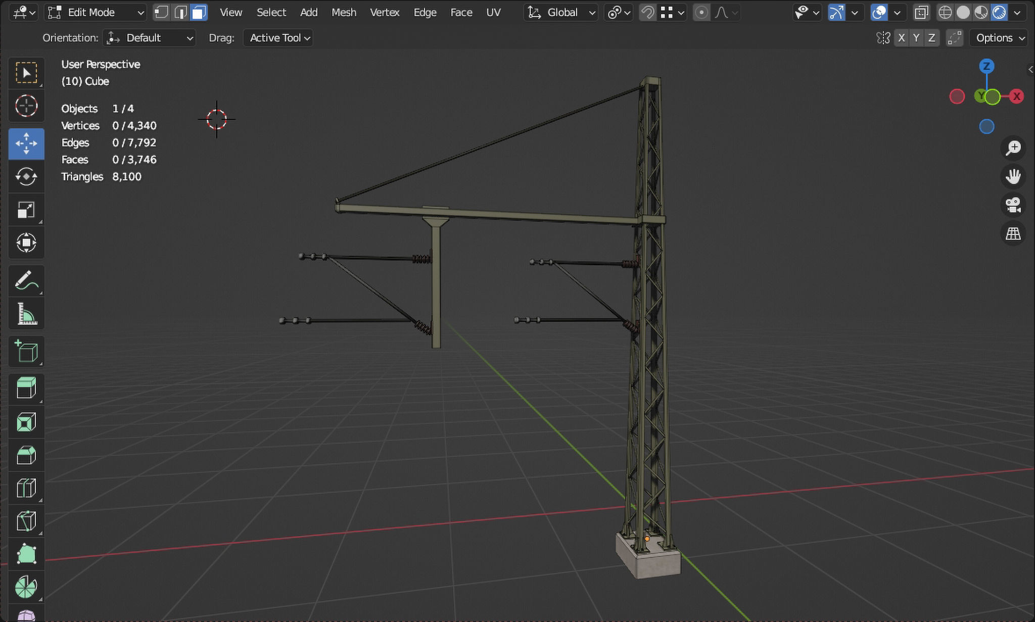 Catenary wire mast with pipe boom for two tracks Low-poly 3D model_6