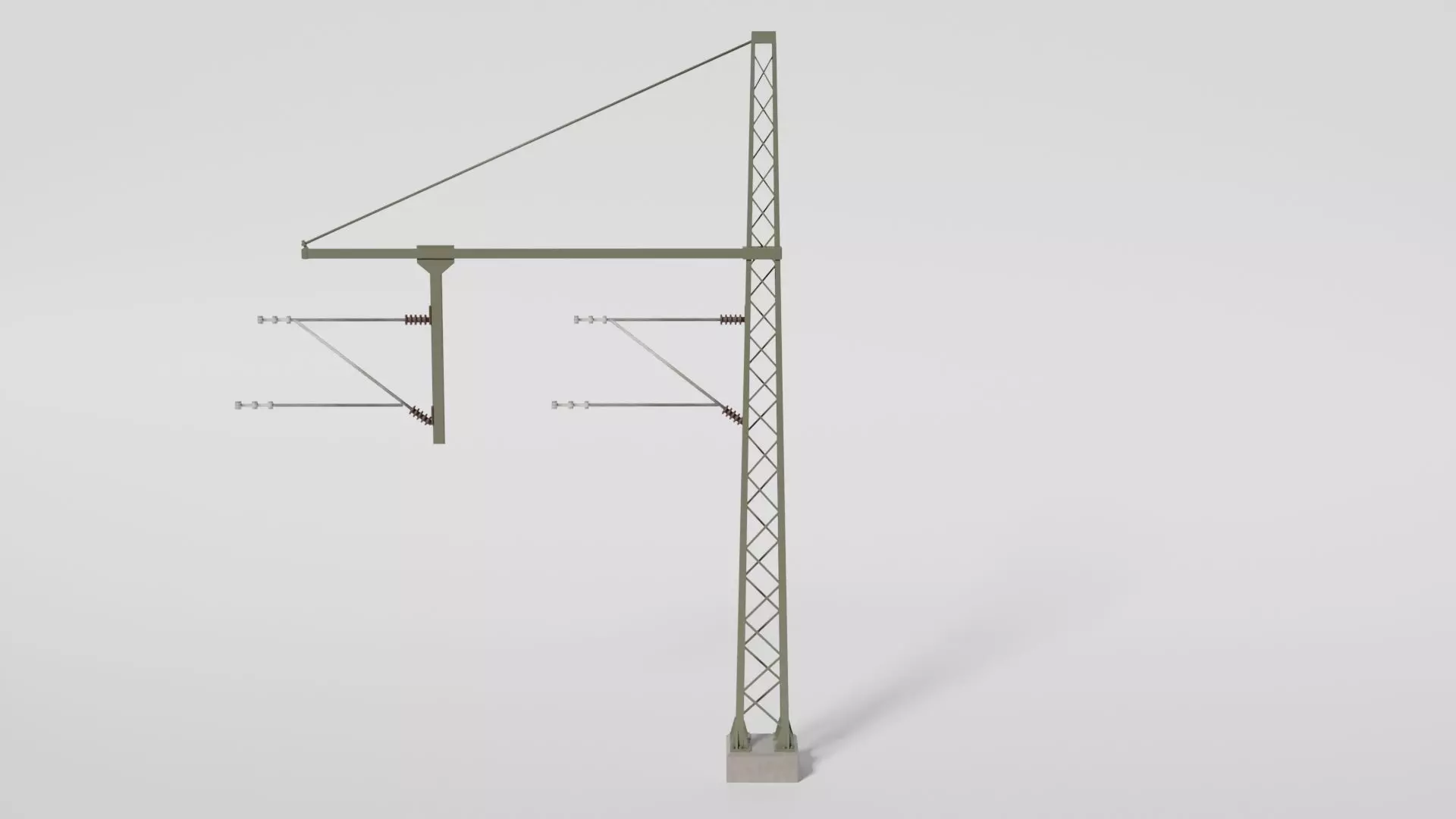 Catenary wire mast with pipe boom for two tracks Low-poly 3D model_0