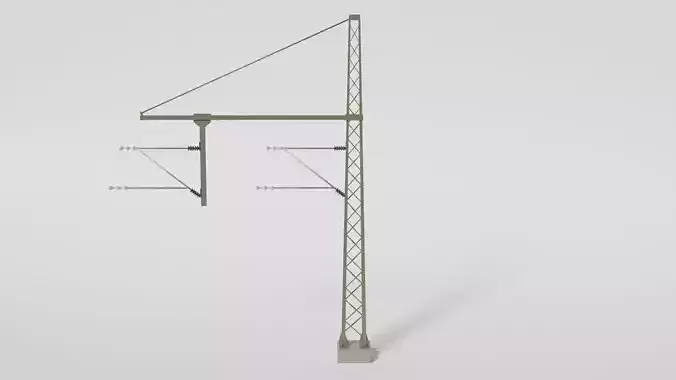 Catenary wire mast with pipe boom for two tracks Low-poly 3D model