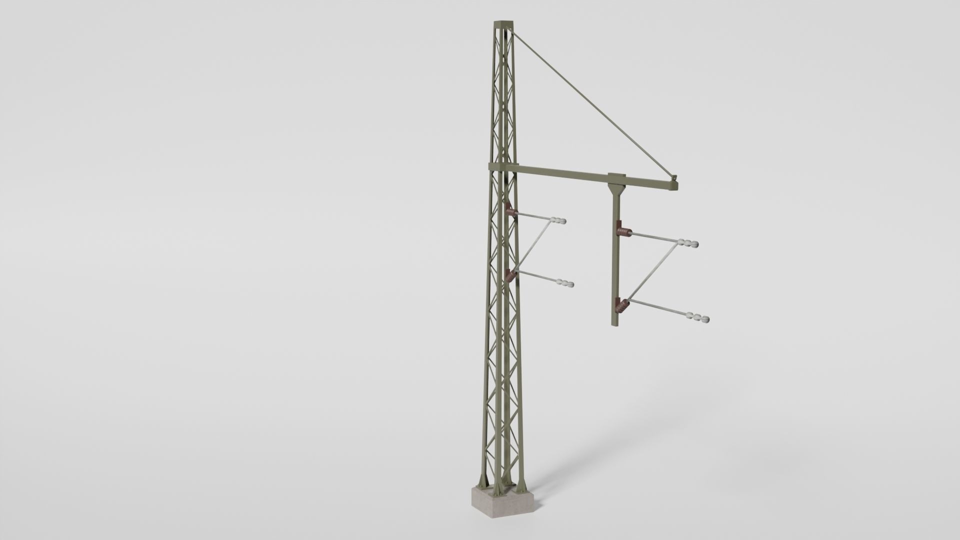 Catenary wire mast with pipe boom for two tracks Low-poly 3D model_3