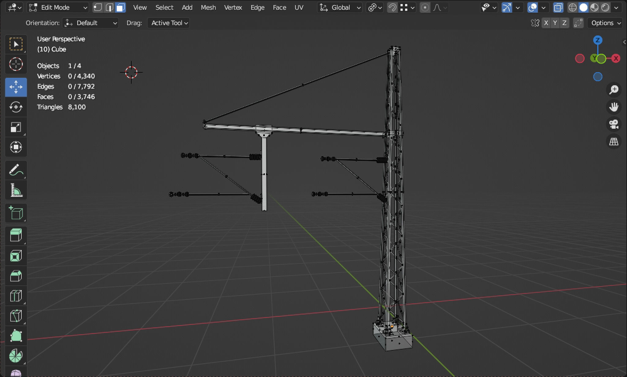 Catenary wire mast with pipe boom for two tracks Low-poly 3D model_7