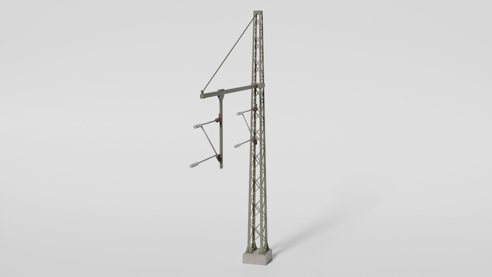 Catenary wire mast with pipe boom for two tracks Low-poly 3D model_2