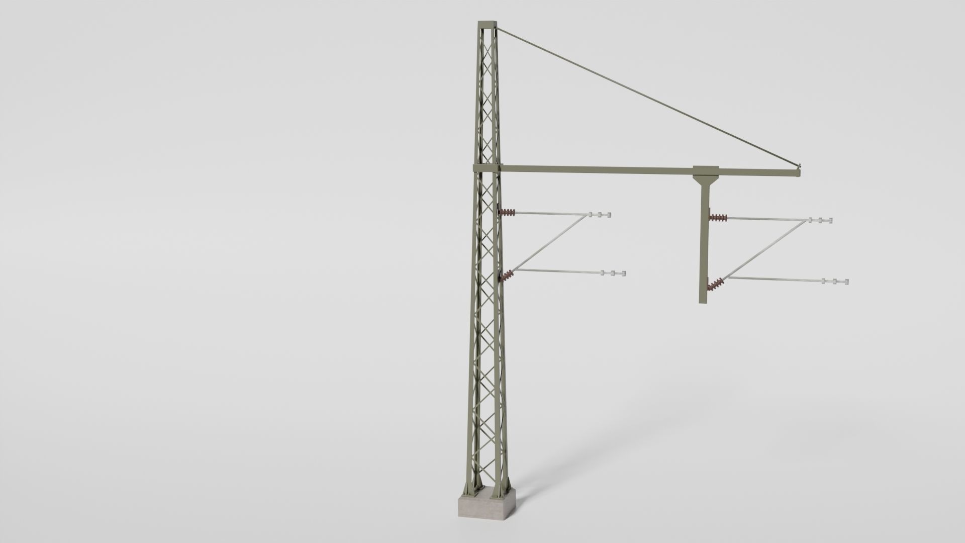Catenary wire mast with pipe boom for two tracks Low-poly 3D model_4