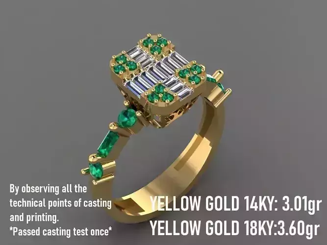 Baguette and Round Stones Engagement Ring 07 - 3D print model