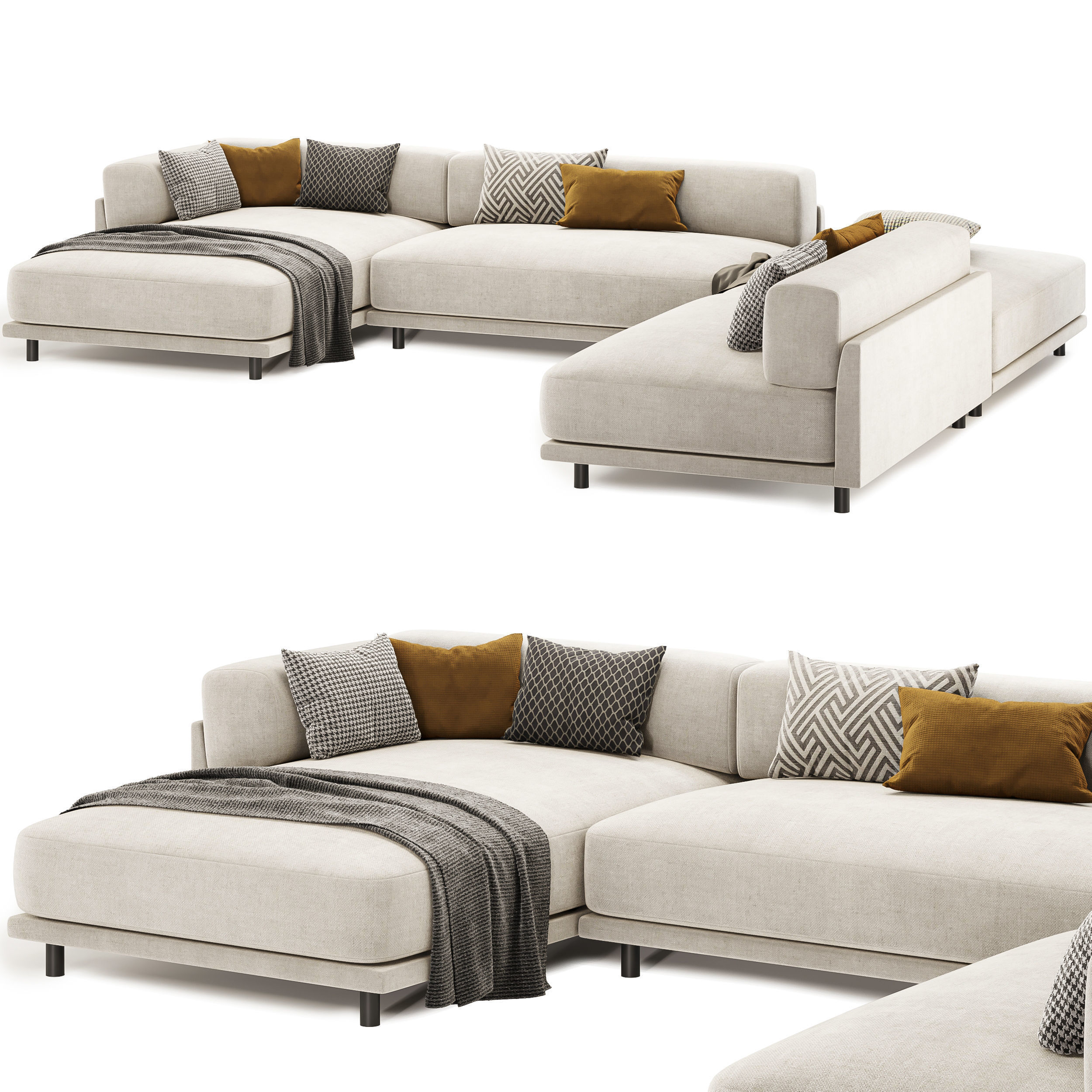 Sunday J Sectional Sofa with Chaise 3D model_1