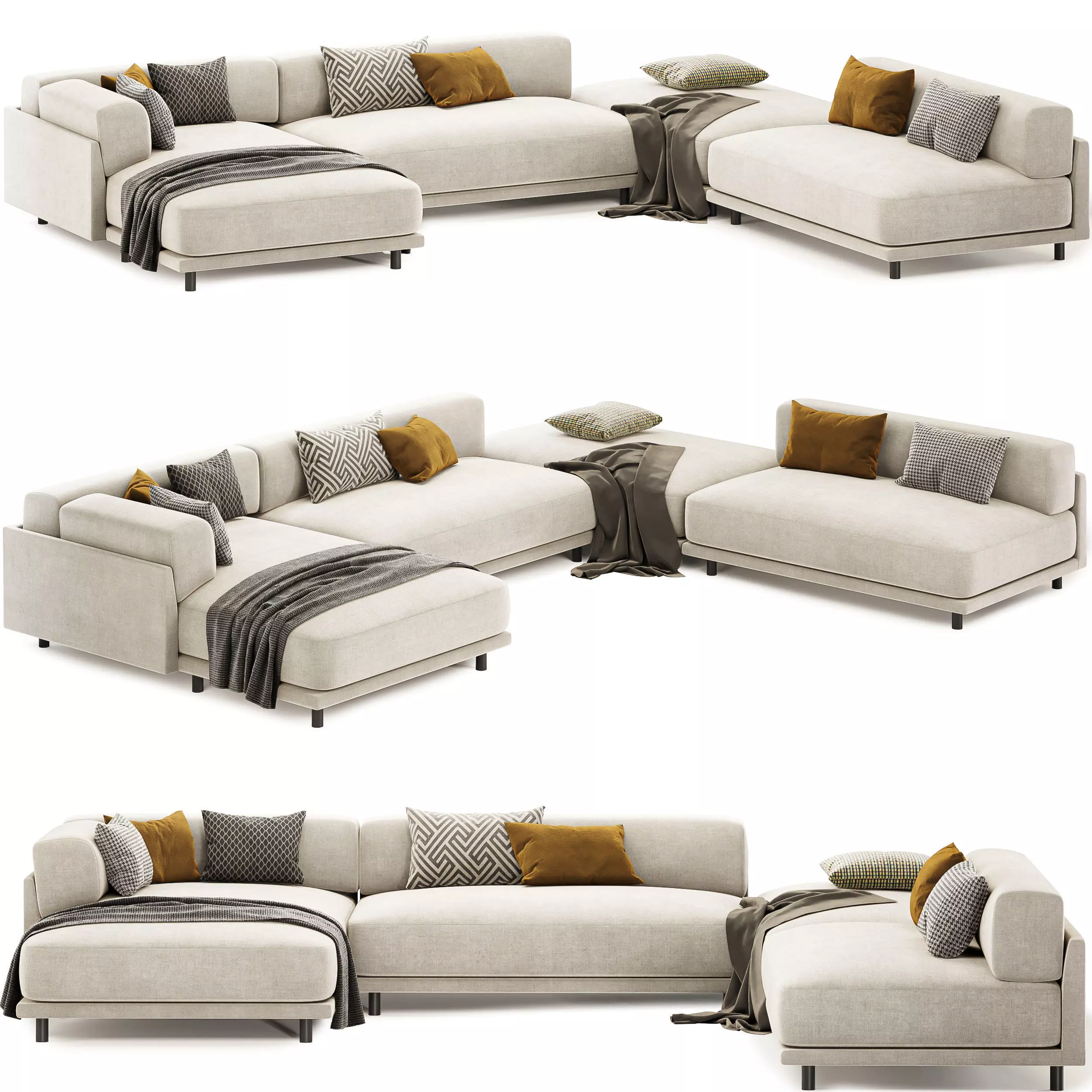 Sunday J Sectional Sofa with Chaise 3D model_0