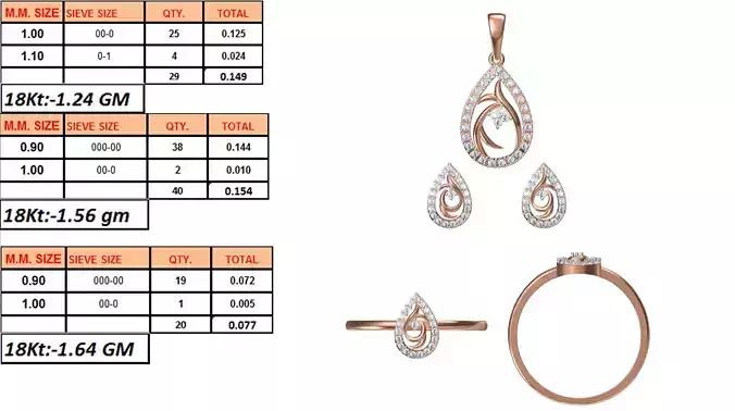 Light Weight Ring Pendant Earring Set STL OBJ FBX JCD Details