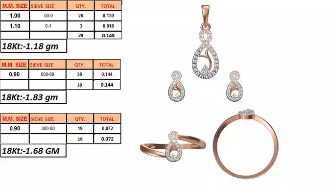 Light Weight Ring Pendant Earring Set STL OBJ FBX JCD Details
