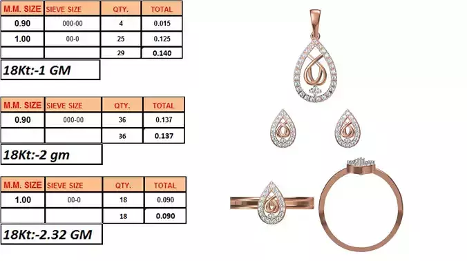 Light Weight Ring Pendant Earring Set STL OBJ FBX JCD Details