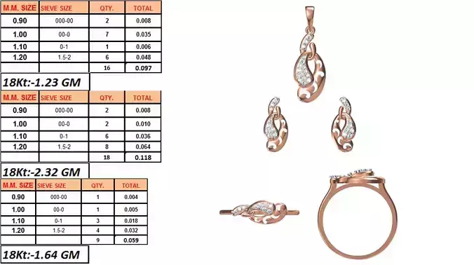 Light Weight Ring Pendant Earring Set STL OBJ FBX JCD Details