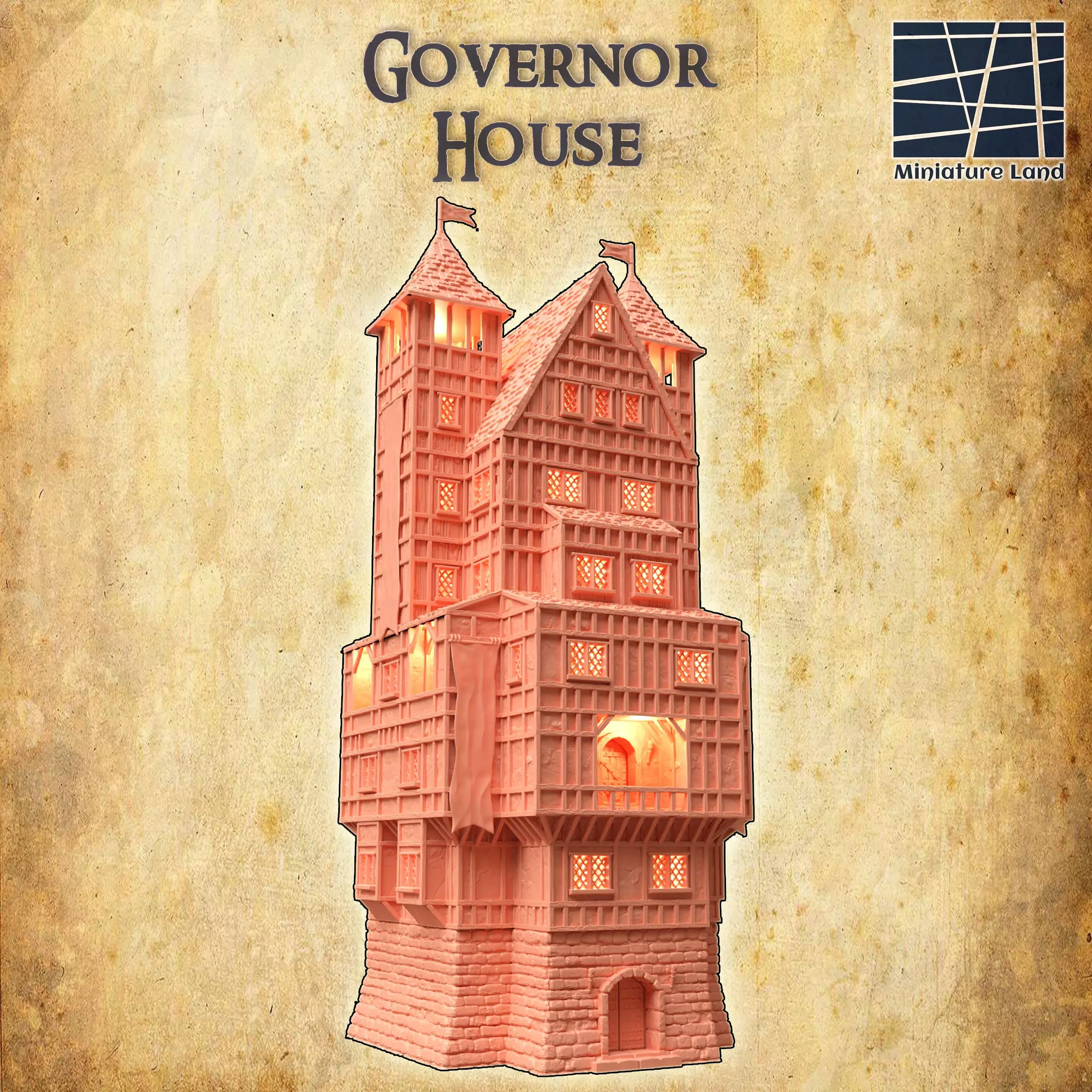 Governor House Tabletop Terrain 28 MM 3D print model_0