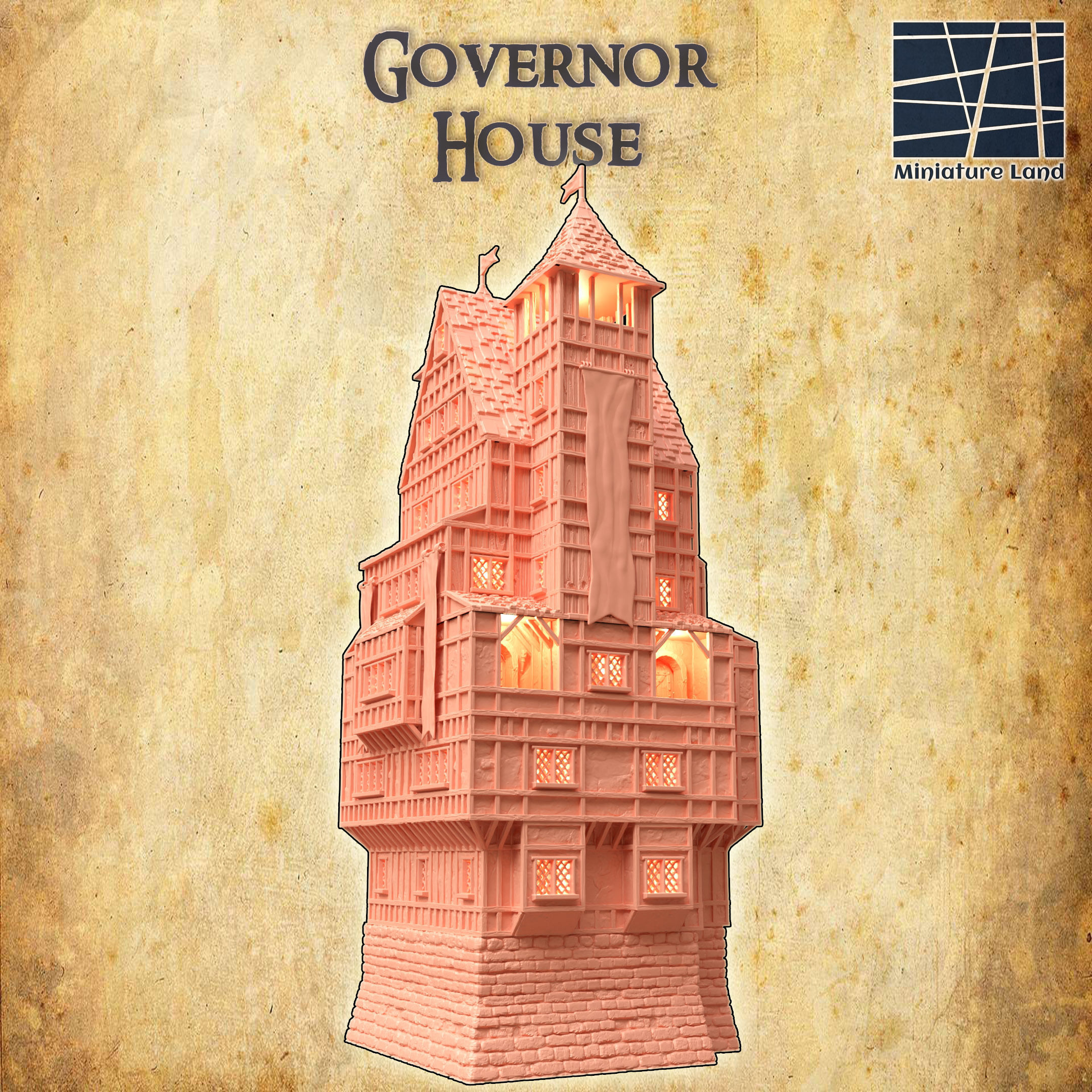 Governor House Tabletop Terrain 28 MM 3D print model_2