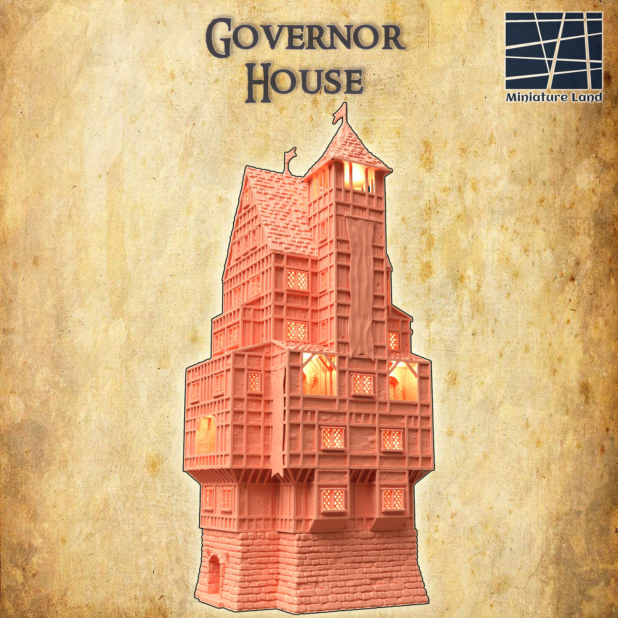 Governor House Tabletop Terrain 28 MM 3D print model_6