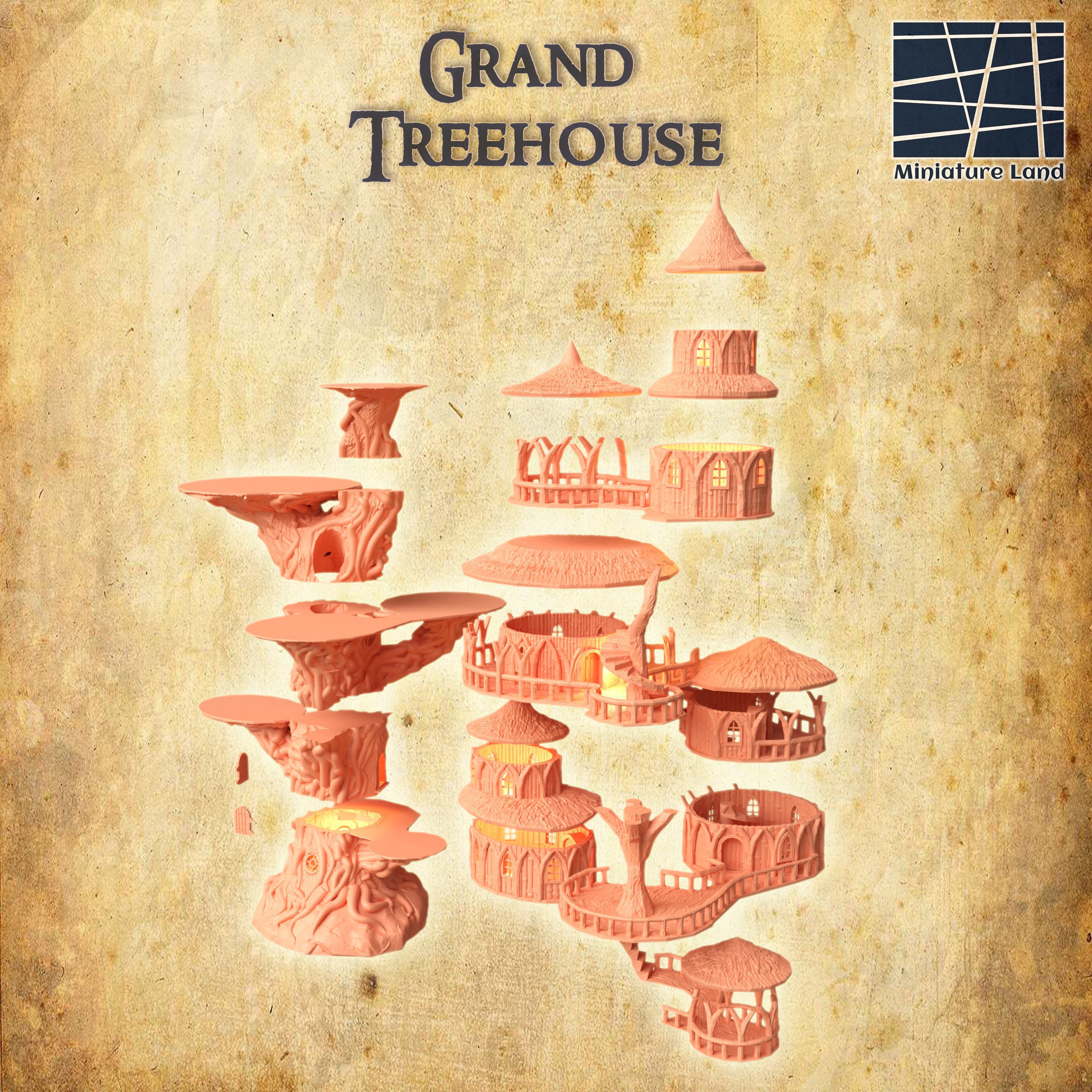 Grand Treehouse Tabletop Terrain 28 MM 3D print model_1