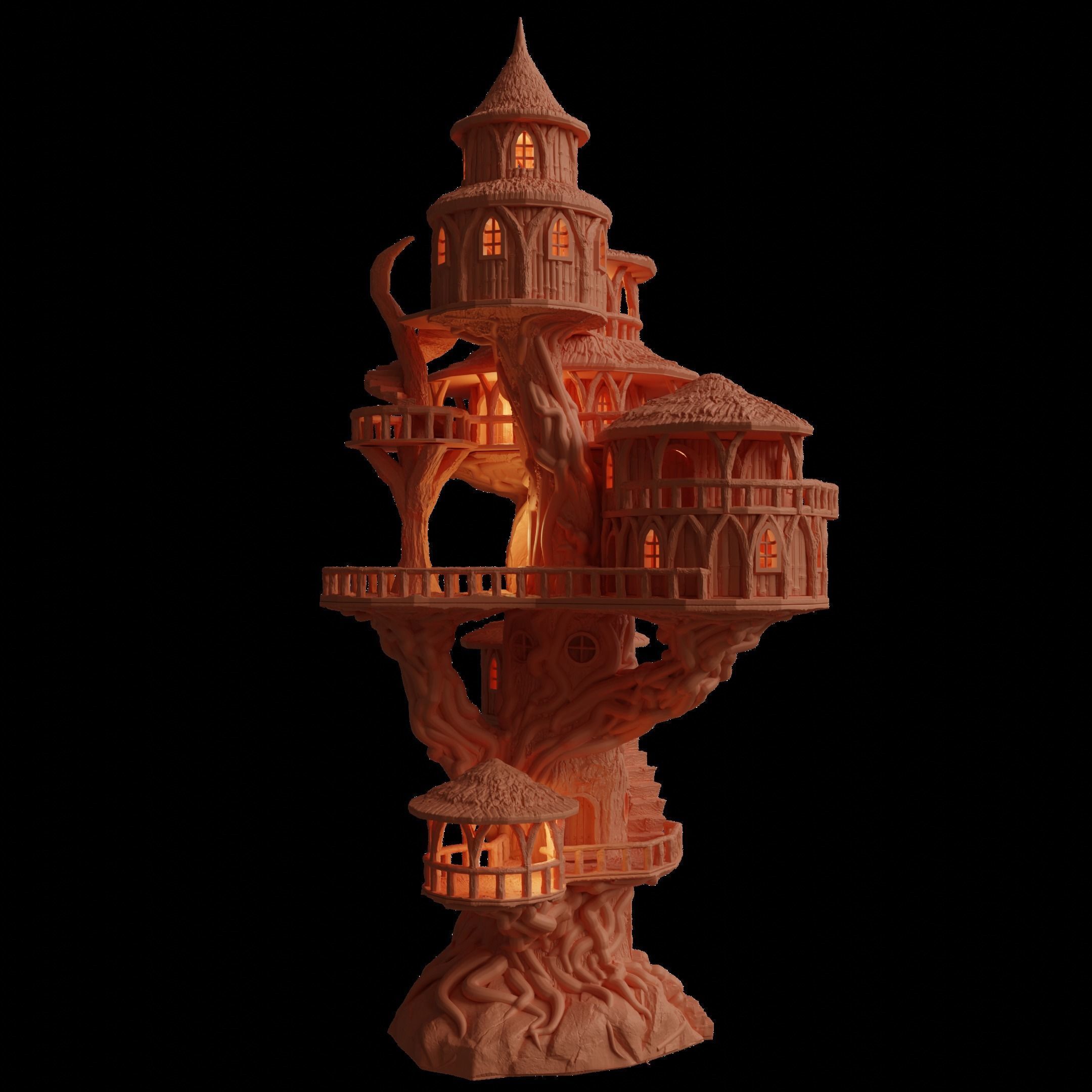 Grand Treehouse Tabletop Terrain 28 MM 3D print model_6