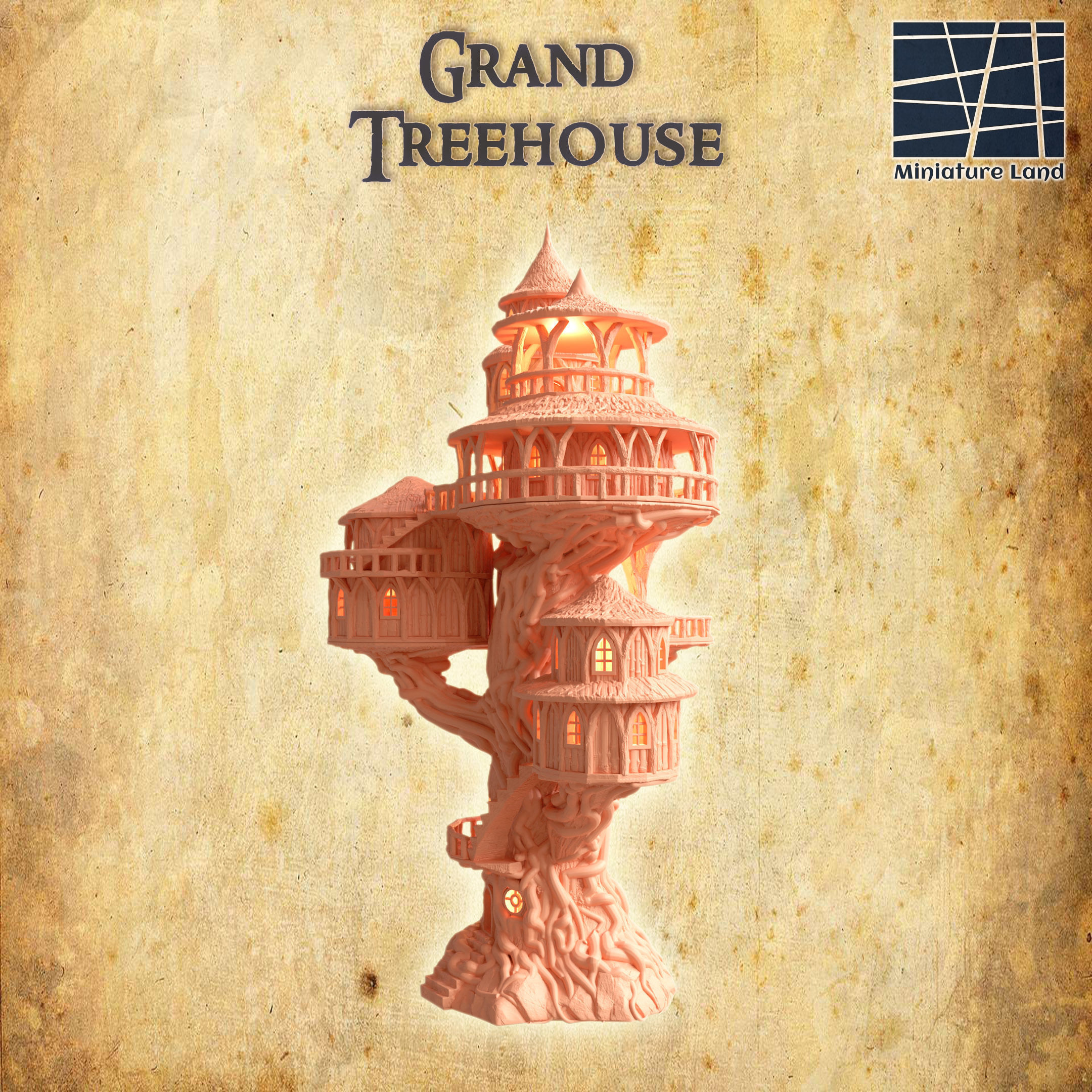 Grand Treehouse Tabletop Terrain 28 MM 3D print model_2