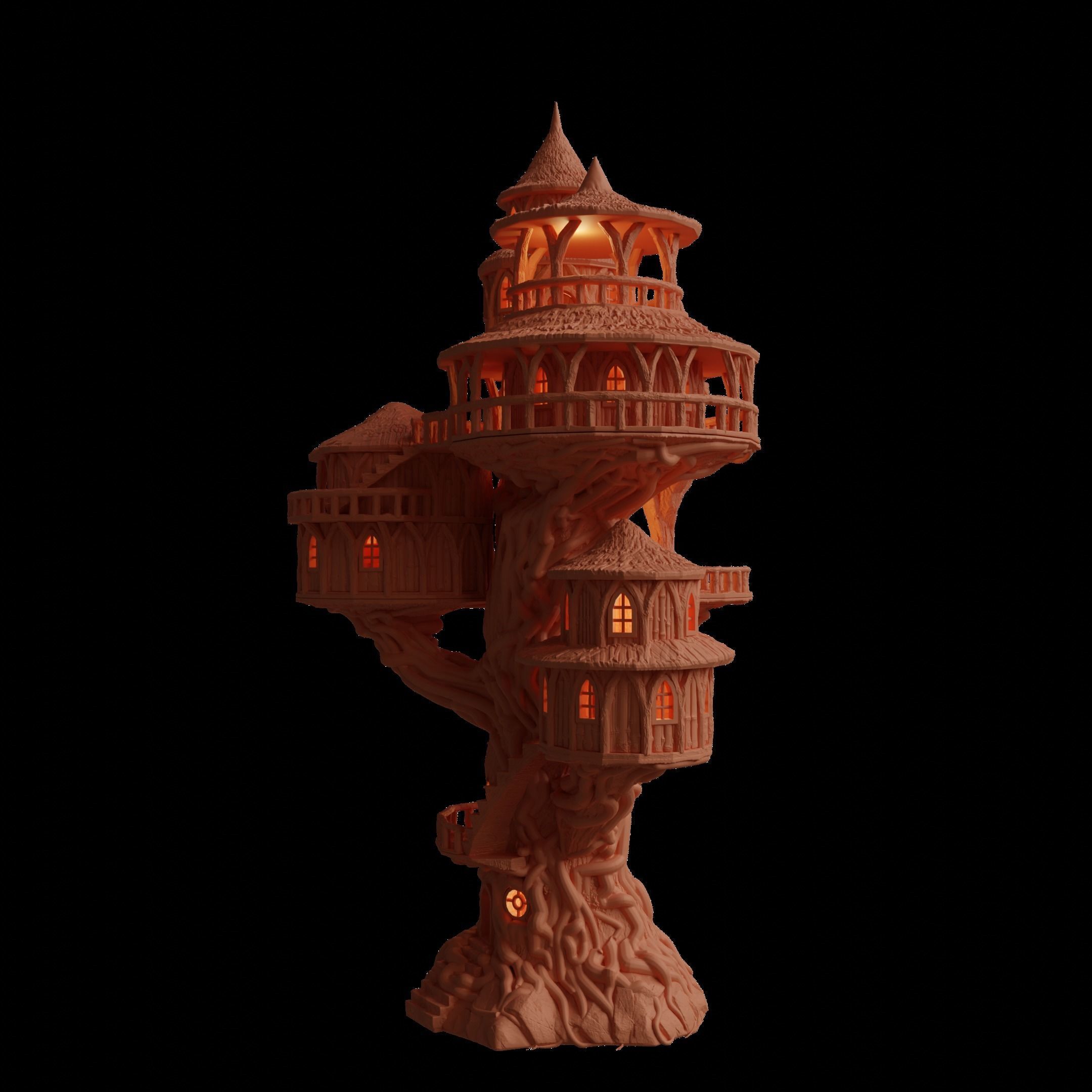 Grand Treehouse Tabletop Terrain 28 MM 3D print model_5
