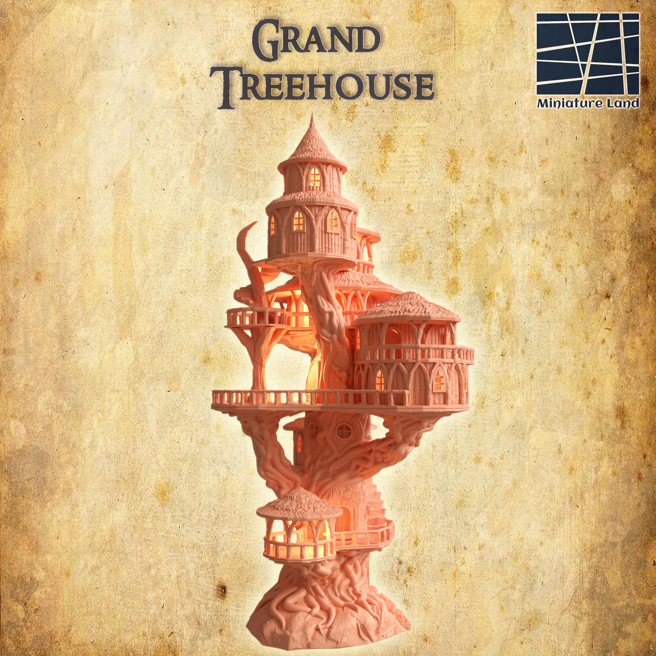 Grand Treehouse Tabletop Terrain 28 MM 3D print model_4
