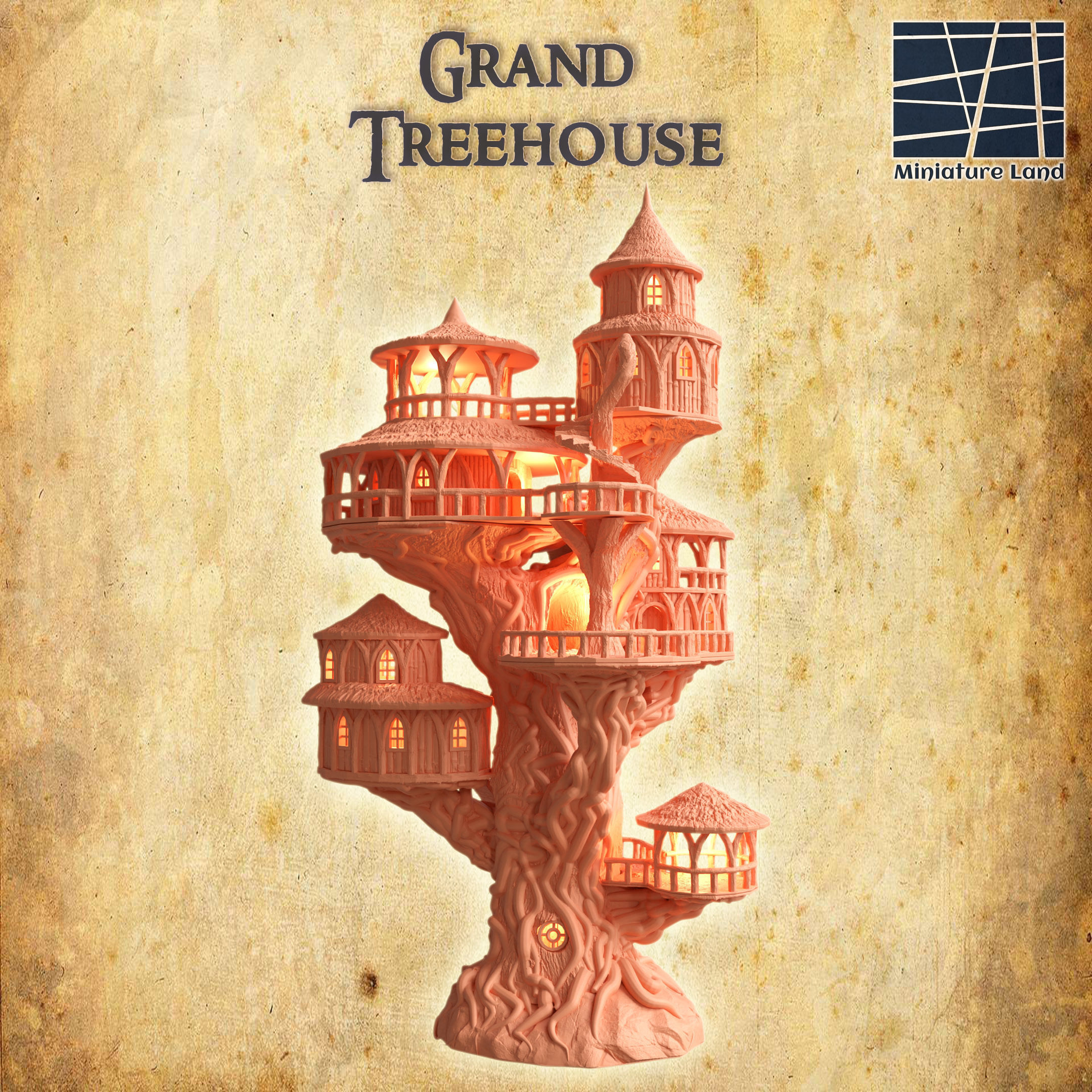 Grand Treehouse Tabletop Terrain 28 MM 3D print model_3