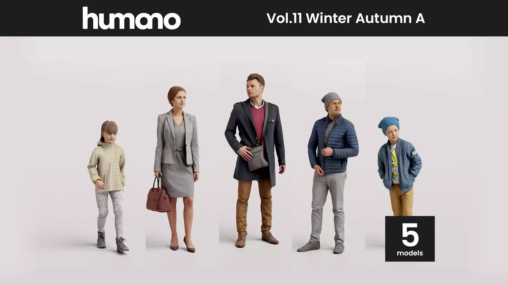 Humano 5-Pack - WINTER AUTUMN PEOPLE - 5x 3D models A 3D Model Collection_0