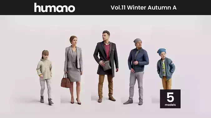 Humano 5-Pack - WINTER AUTUMN PEOPLE - 5x 3D models A 3D Model Collection Humano 5-Pack - WINTER AUTUMN PEOPLE - 5x 3D models A 3D Model Collection