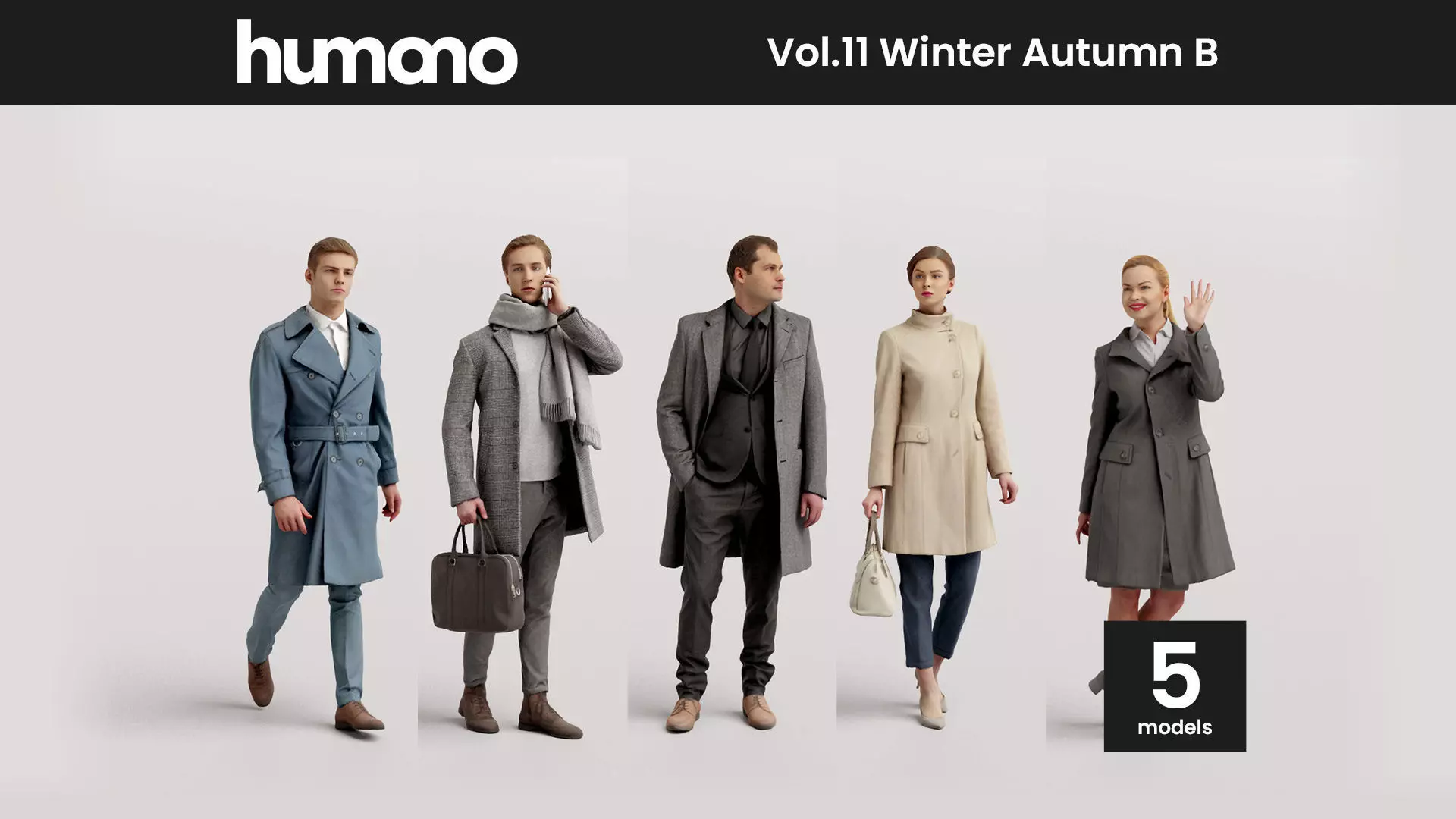 Humano 5-Pack - WINTER AUTUMN PEOPLE - 5x 3D models B 3D Model Collection_0