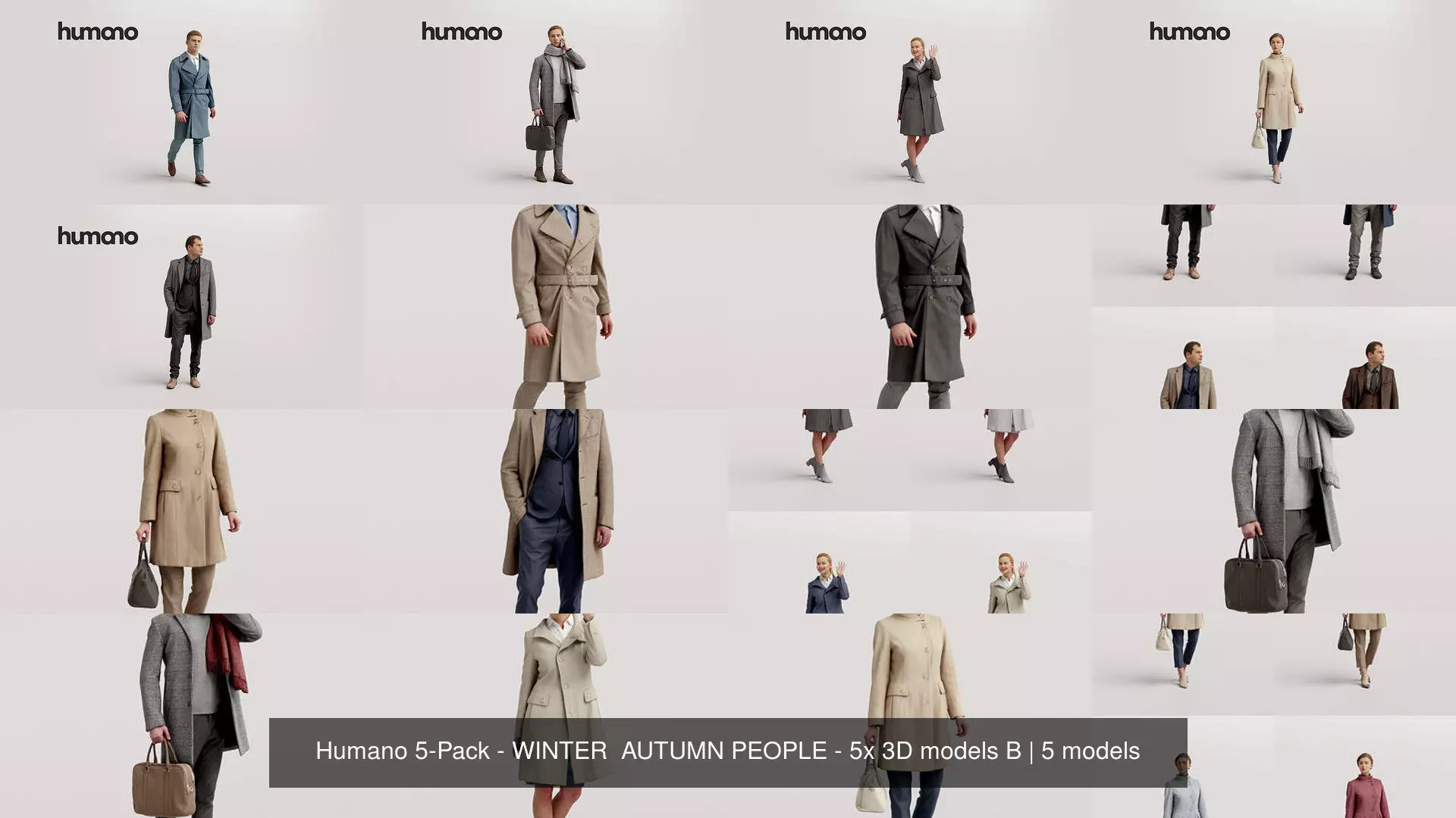 Humano 5-Pack - WINTER AUTUMN PEOPLE - 5x 3D models B 3D Model Collection_1