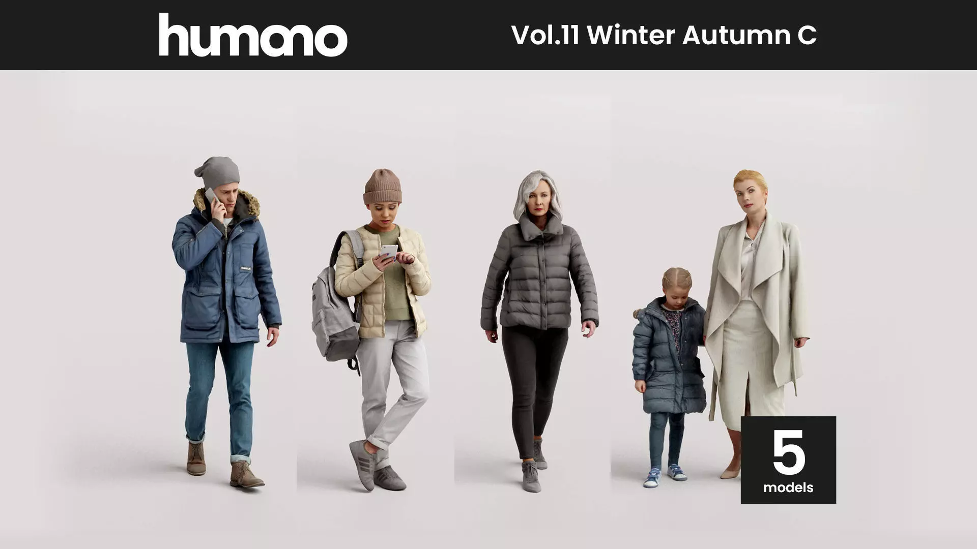 Humano 5-Pack - WINTER AUTUMN PEOPLE - 5x 3D models C 3D Model Collection_0