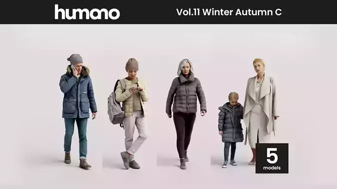 Humano 5-Pack - WINTER AUTUMN PEOPLE - 5x 3D models C