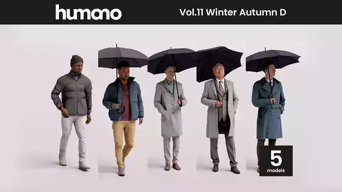 Humano 5-Pack - PEOPLE WITH UMBRELLAS -  RAINY - 5x 3D models D 3D Model Collection
