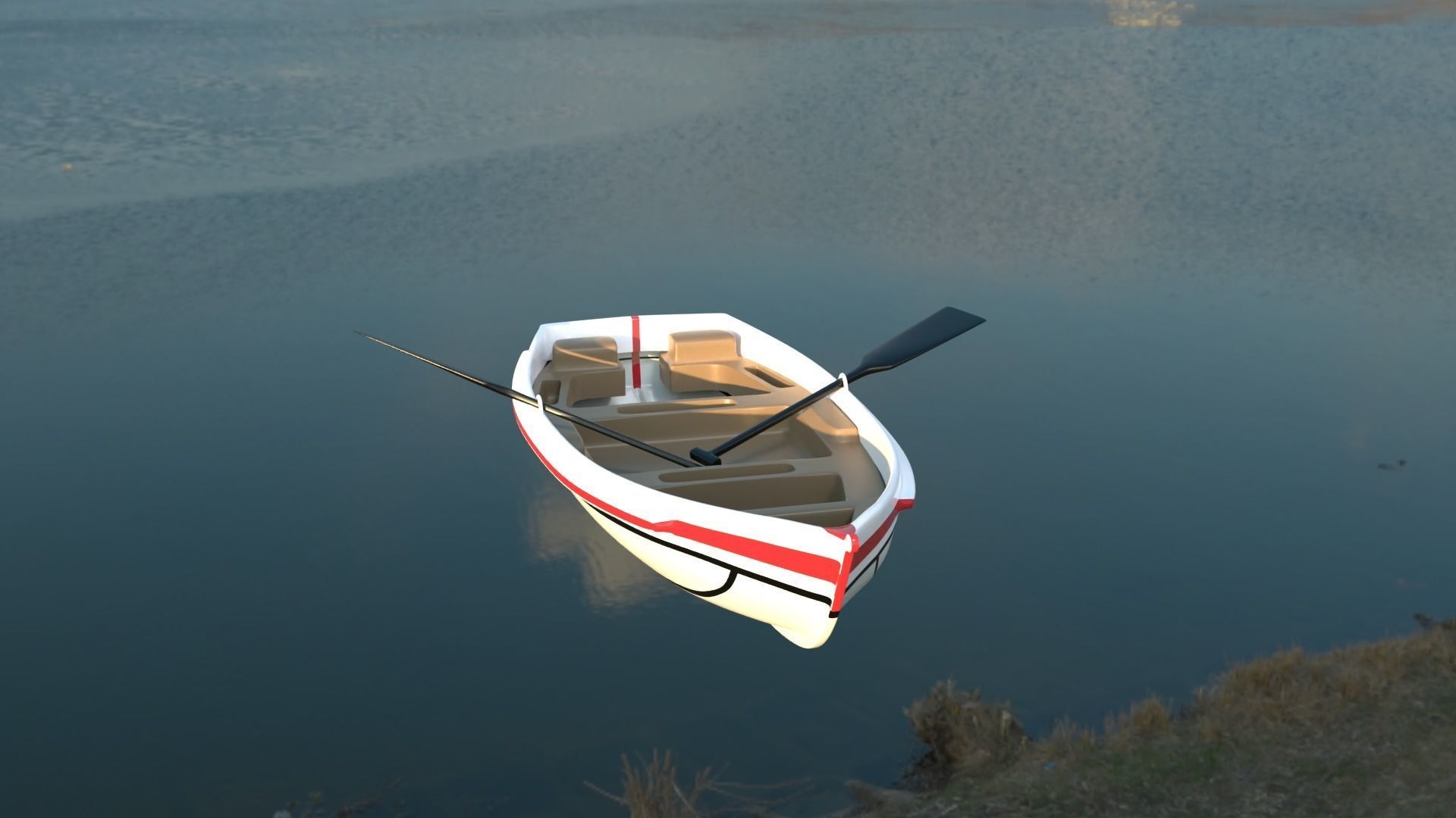 dinghy white Low-poly 3D model_10