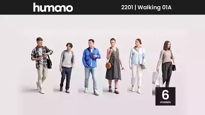 Humano 6-Pack - WALKING PEOPLE - 6x 3D models A 3D Model Collection