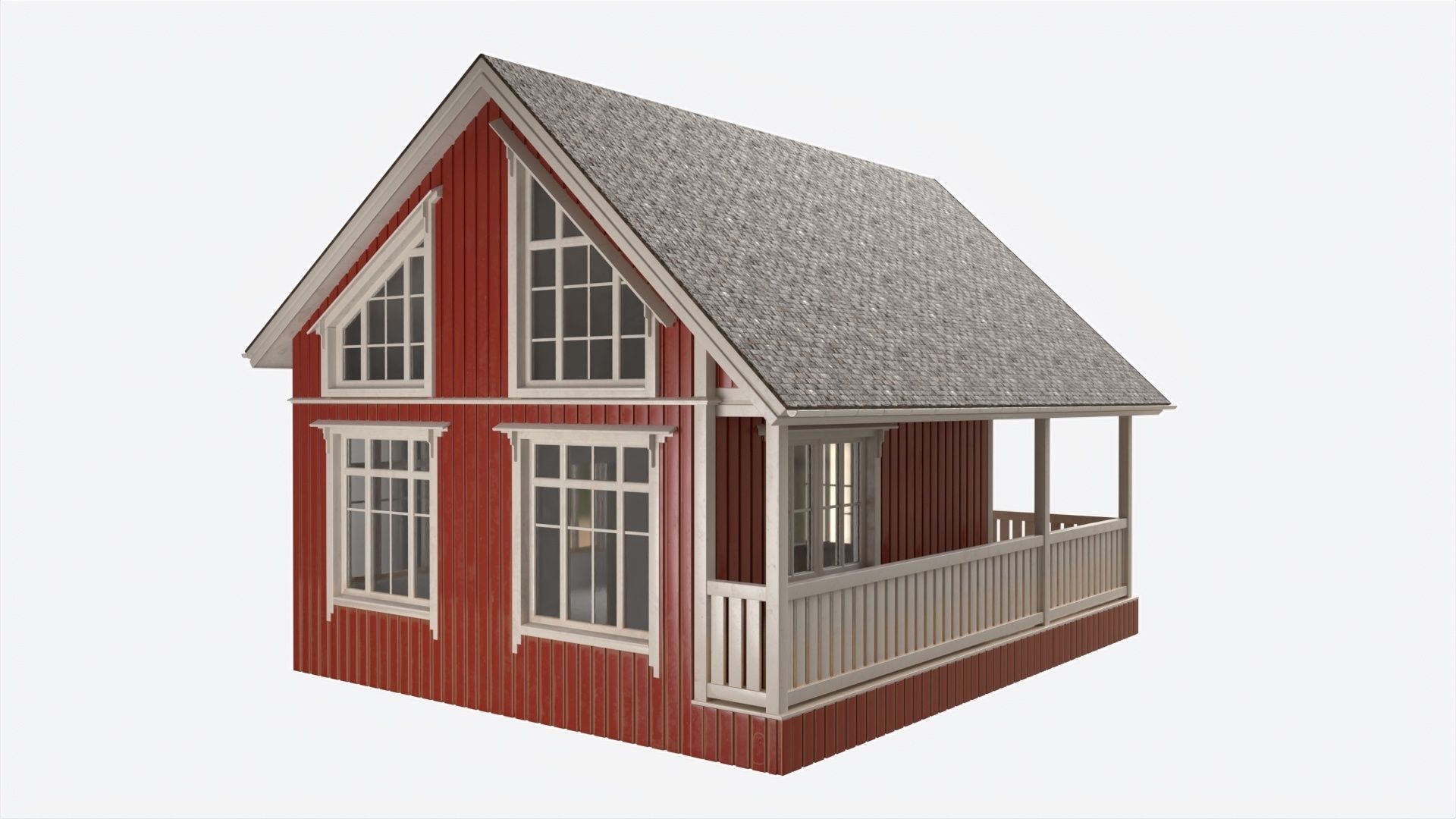 Classic Wooden Two Level House with Terrace 3D model_1