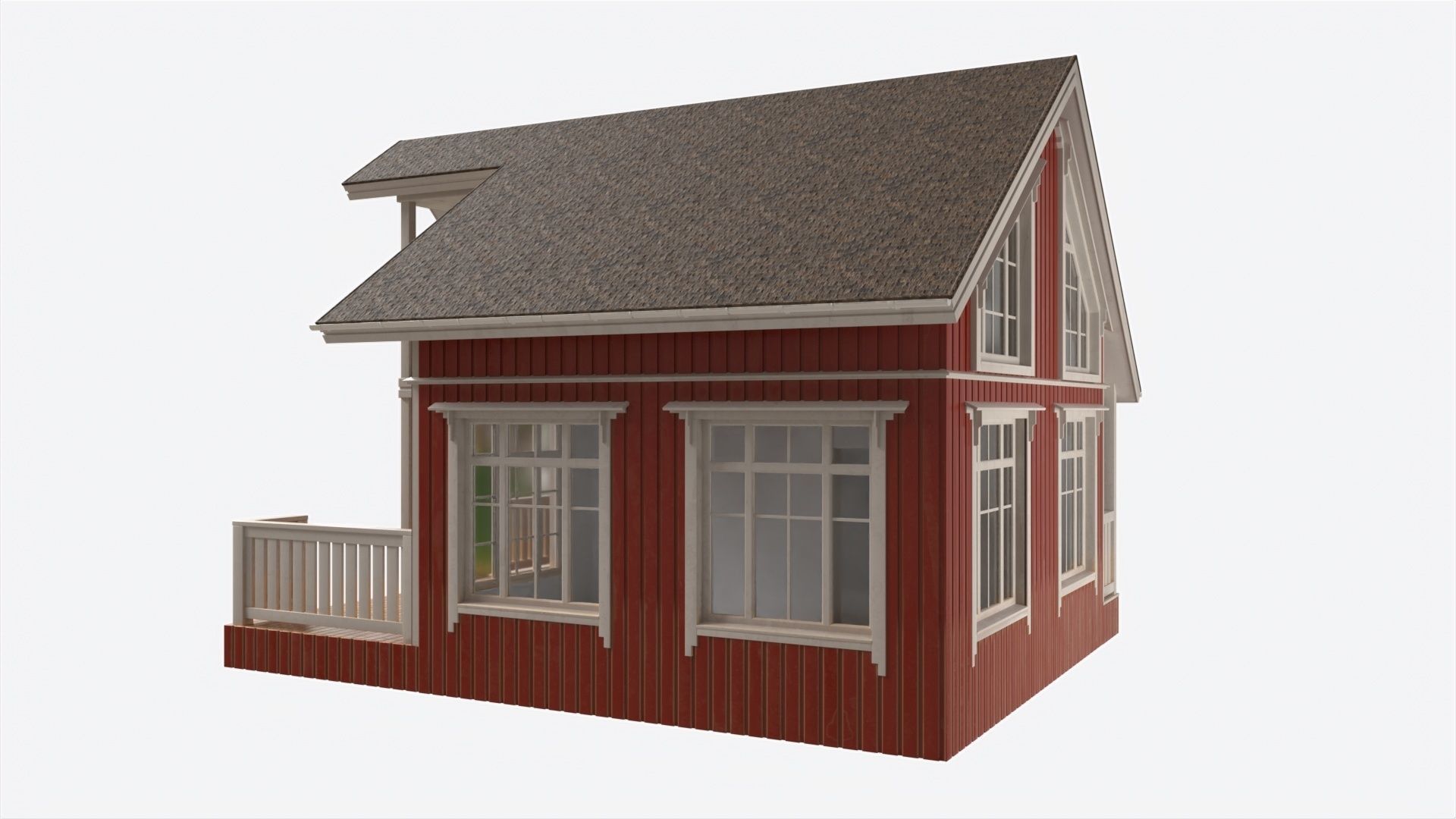 Classic Wooden Two Level House with Terrace 3D model_2