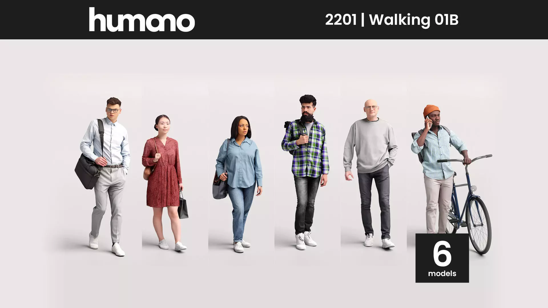 Humano 6-Pack - WALKING PEOPLE - 6x 3D models B 3D Model Collection_0