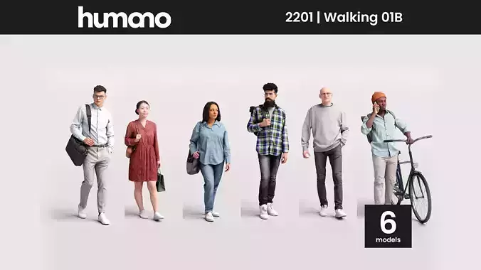 Humano 6-Pack - WALKING PEOPLE - 6x 3D models B 3D Model Collection