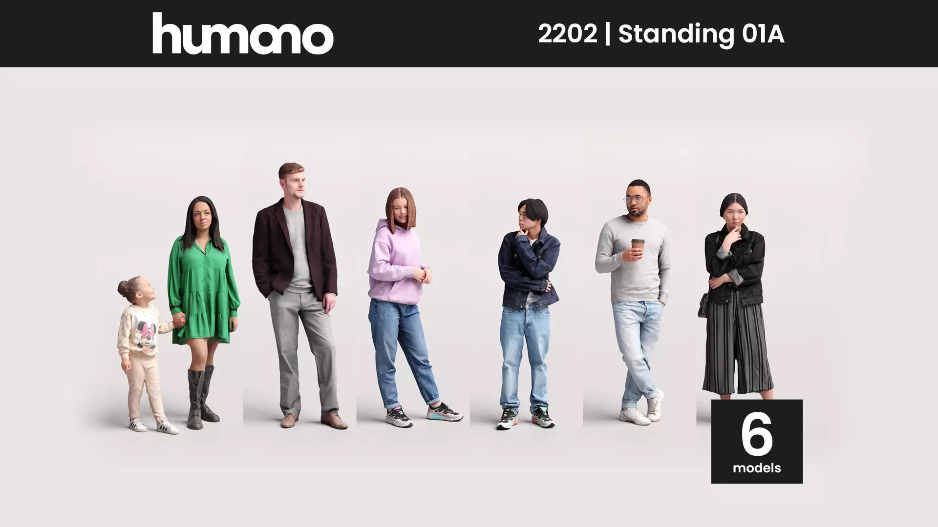 Humano 6-Pack - STANDING PEOPLE - 6x 3D models A 3D Model Collection_0