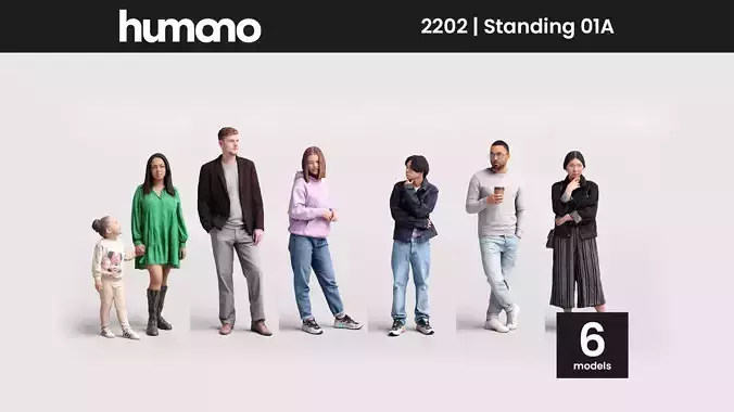 Humano 6-Pack - STANDING PEOPLE - 6x 3D models A 3D Model Collection