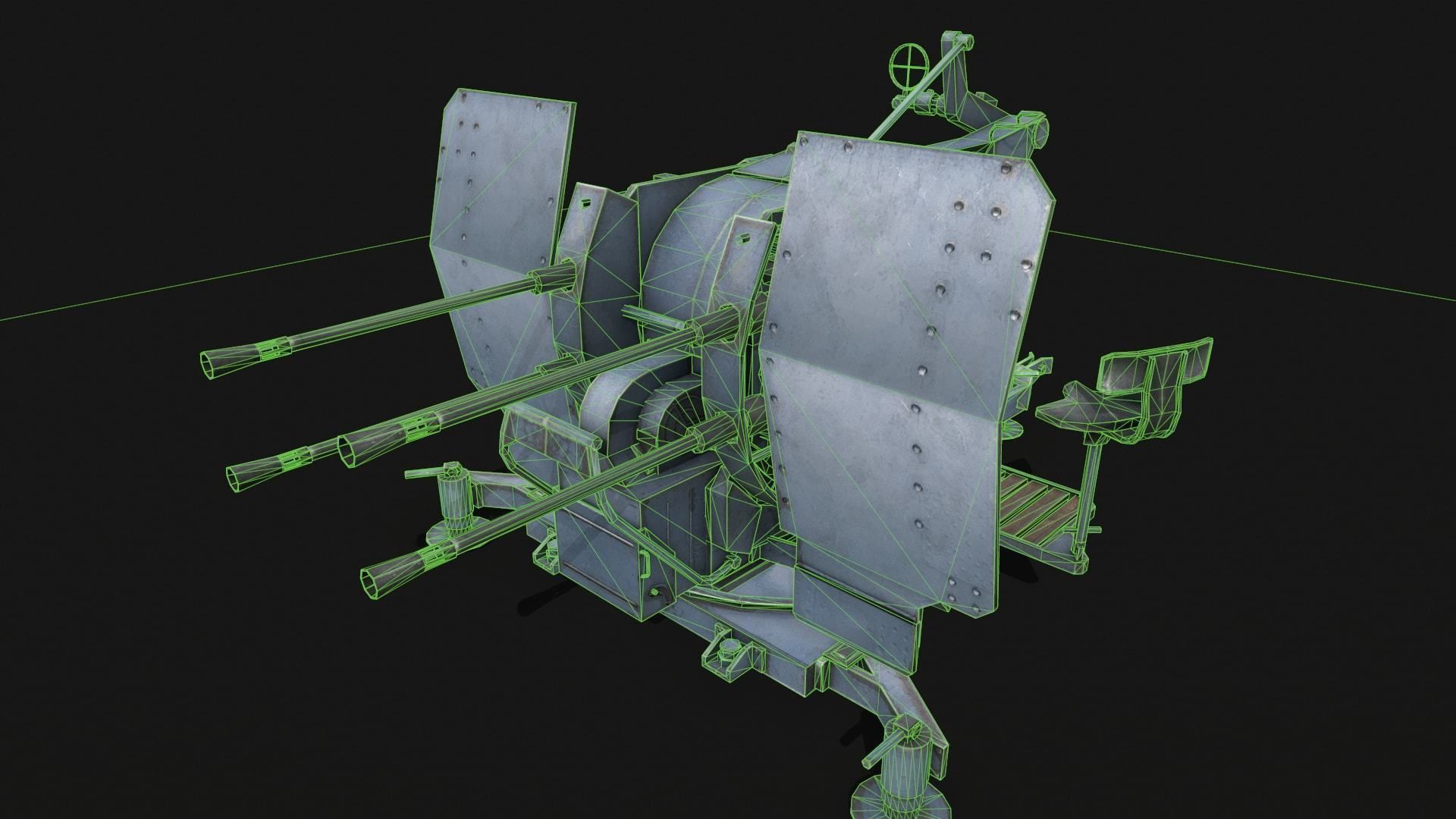 Flakvierling 38 Low-poly 3D model_4