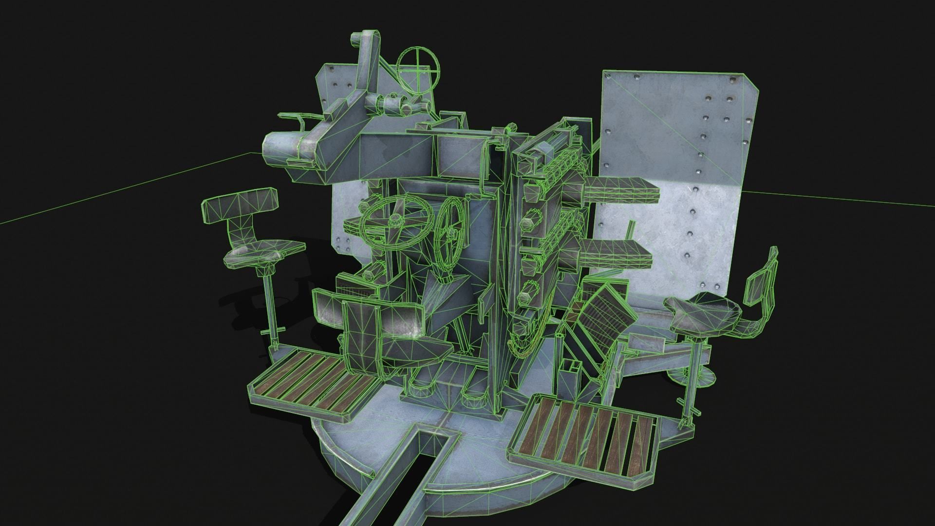 Flakvierling 38 Low-poly 3D model_7