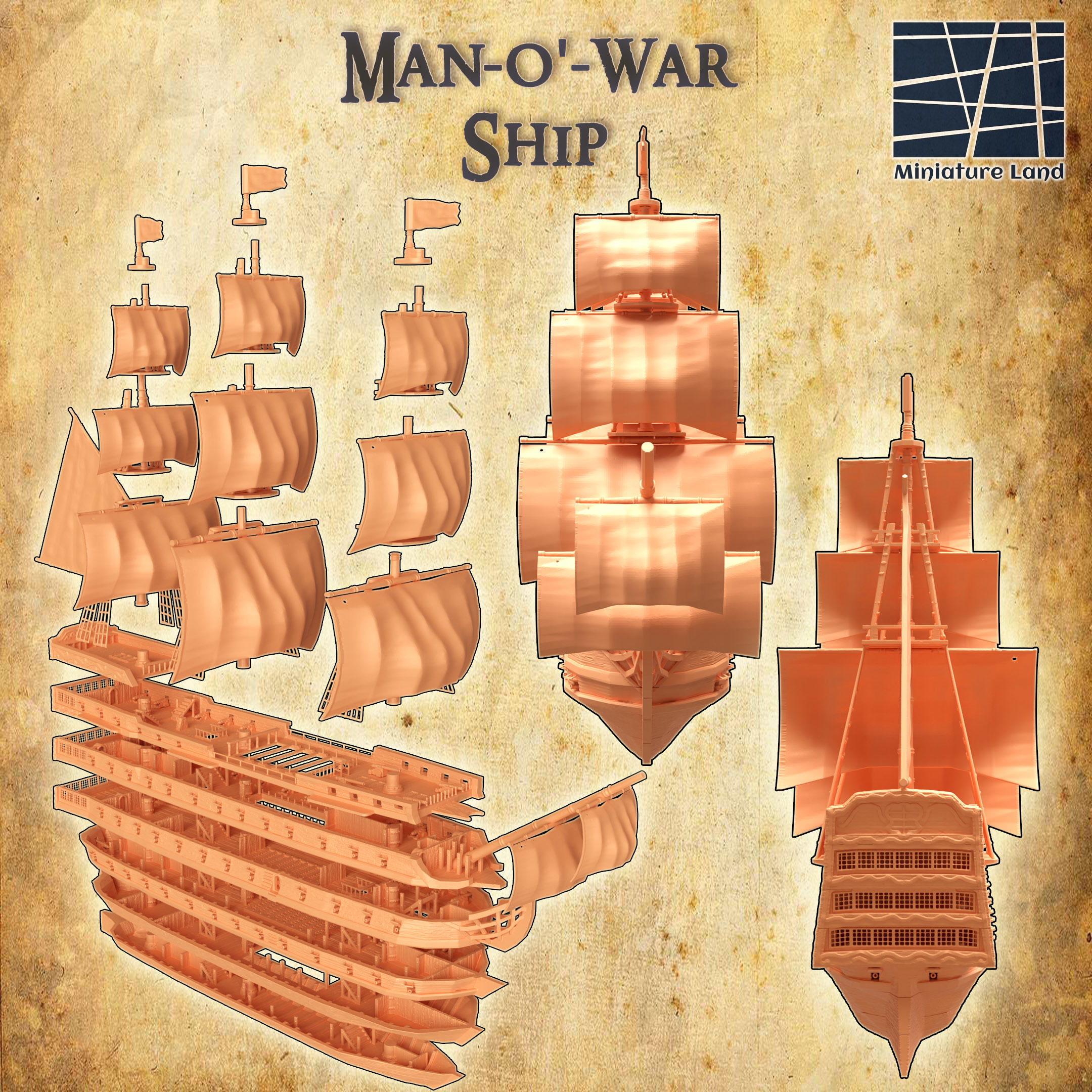 Manowar Ship Tabletop Terrain 28 MM 3D print model_3