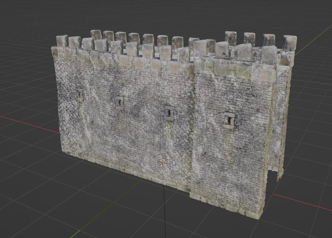 Castle Wall Section and Tower - Game Asset Low-poly 3D model_1