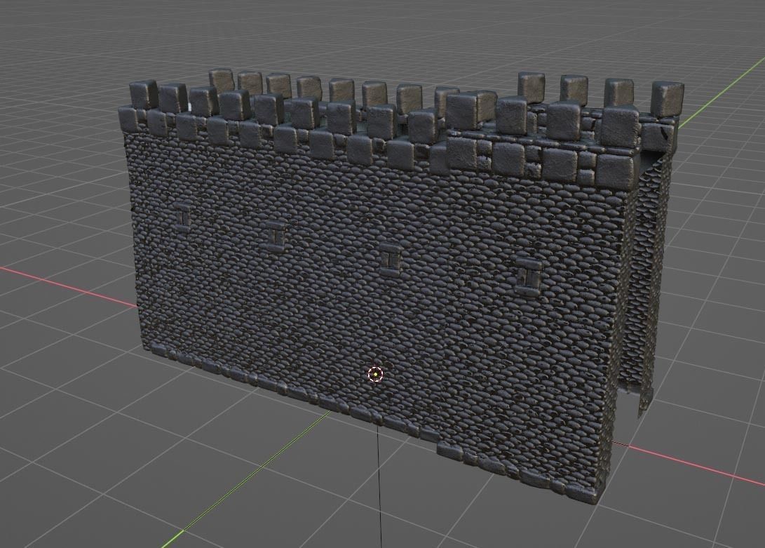 Castle Wall Section and Tower - Game Asset Low-poly 3D model_2