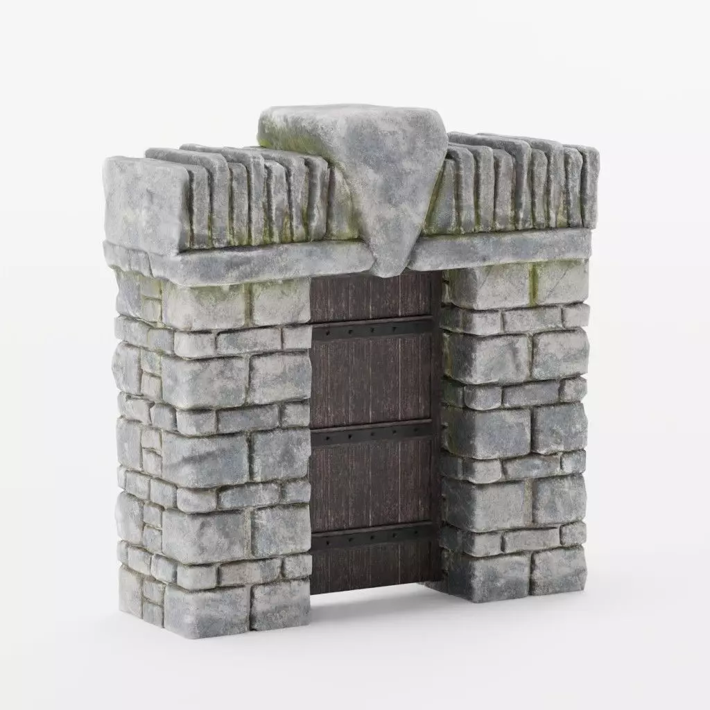 Medieval Door or Castle Gate Low-poly Rock Game-ready Model Low-poly 3D model_0