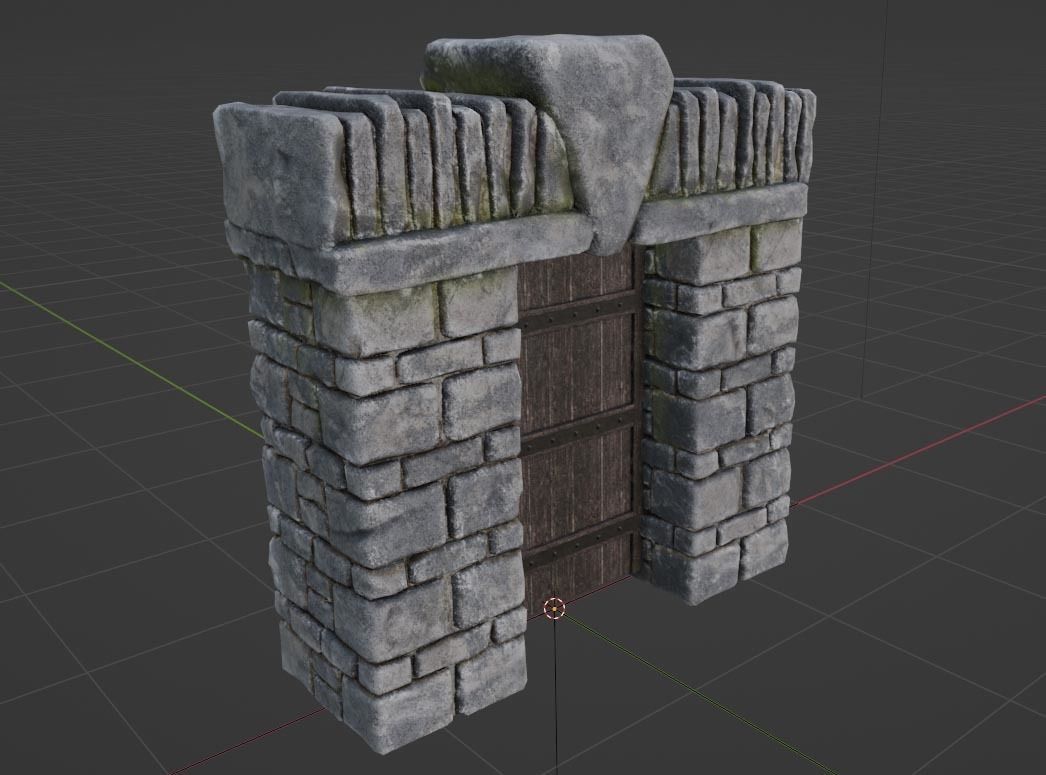 Medieval Door or Castle Gate Low-poly Rock Game-ready Model Low-poly 3D model_1