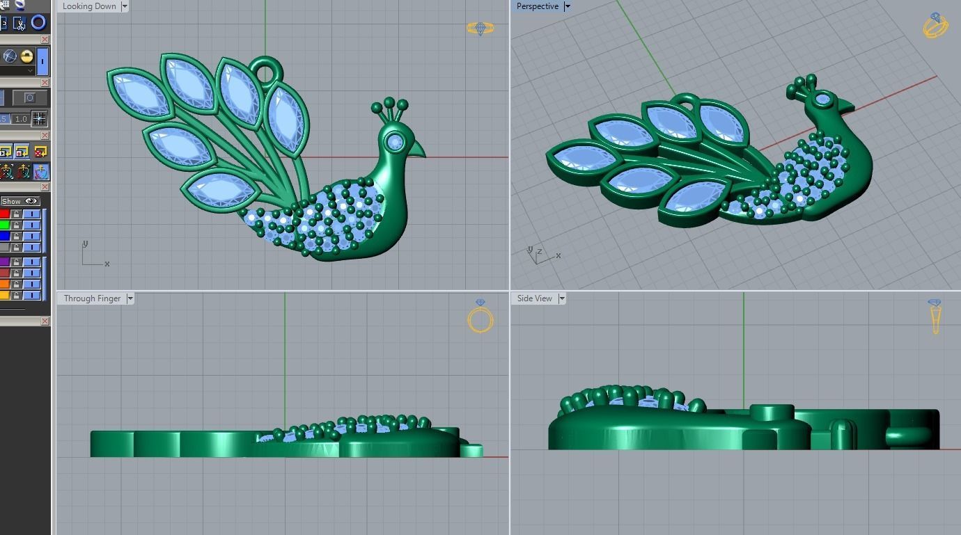peacock pendant 3D print model_3
