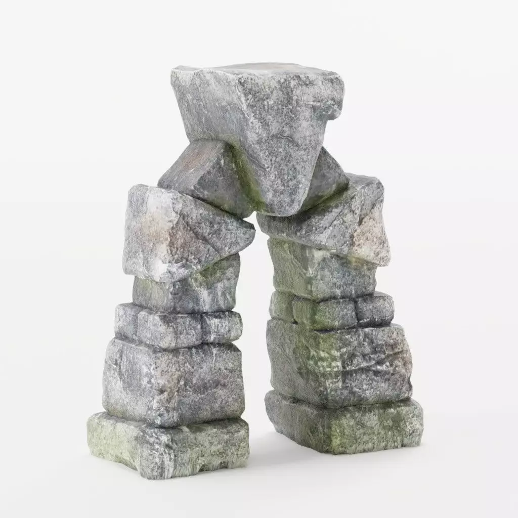Ancient Stone Gateway or Medieval Fantasy Doorway Low-poly 3D model_0